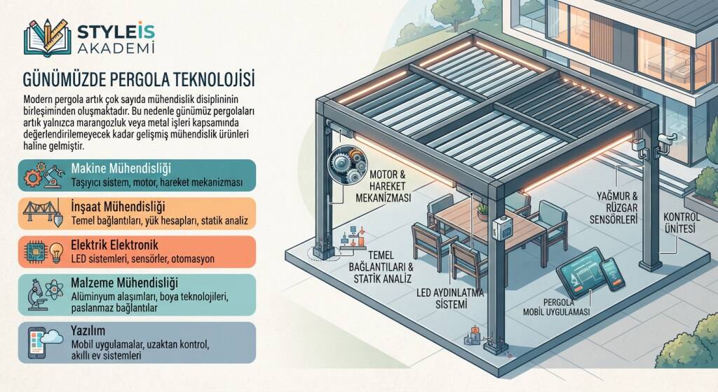 Modern pergola artık çok sayıda mühendislik disiplininin birleşiminden oluşmaktadır