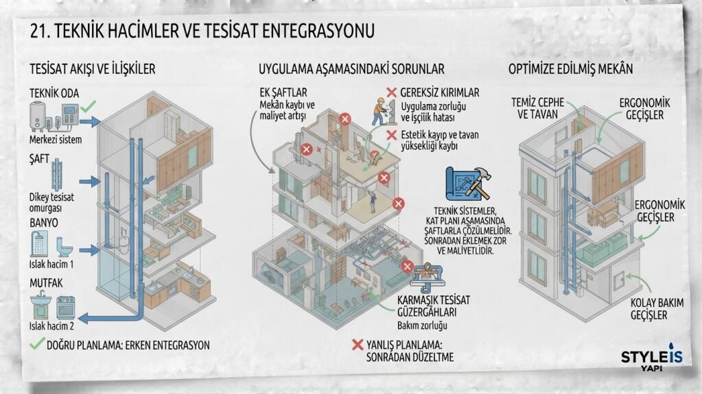 Kat planı çizilirken teknik sistemler unutulmamalıdır