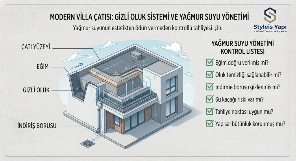Modern villalarda çatının dışarıdan düz görünmesi istenebilir