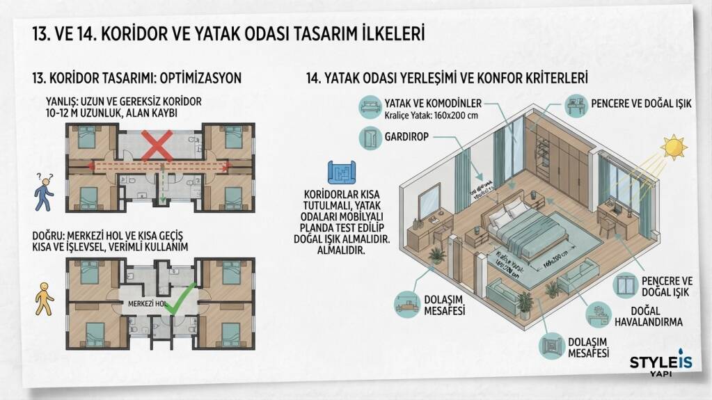 Villa planlarında en sık yapılan hatalardan biri gereğinden uzun koridorlardır