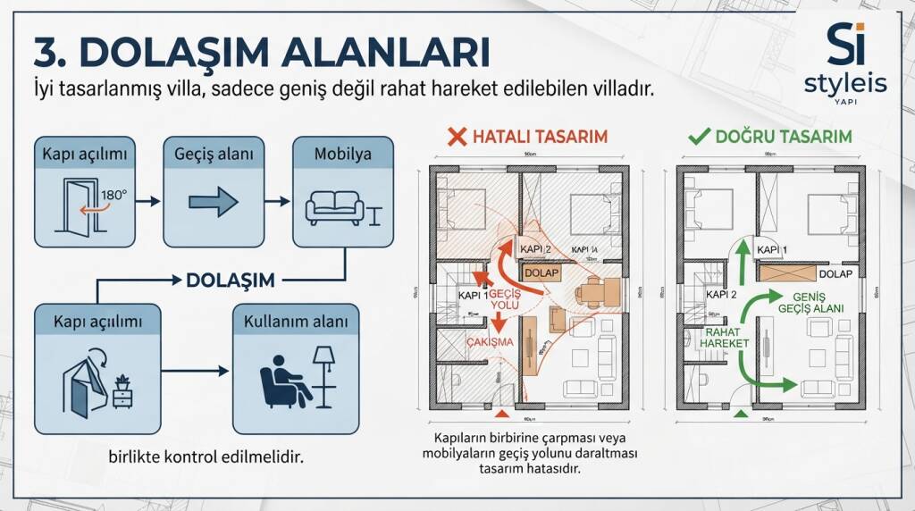 İyi tasarlanmış villa, sadece geniş değil rahat hareket edilebilen villadır
