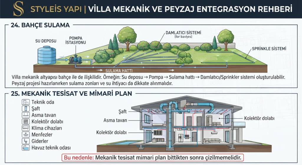 Villa mekanik altyapısı bahçe ile de ilişkilidir