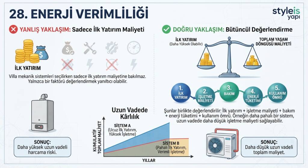 Villa mekanik sistemleri seçilirken sadece ilk yatırım maliyetine bakılmaz