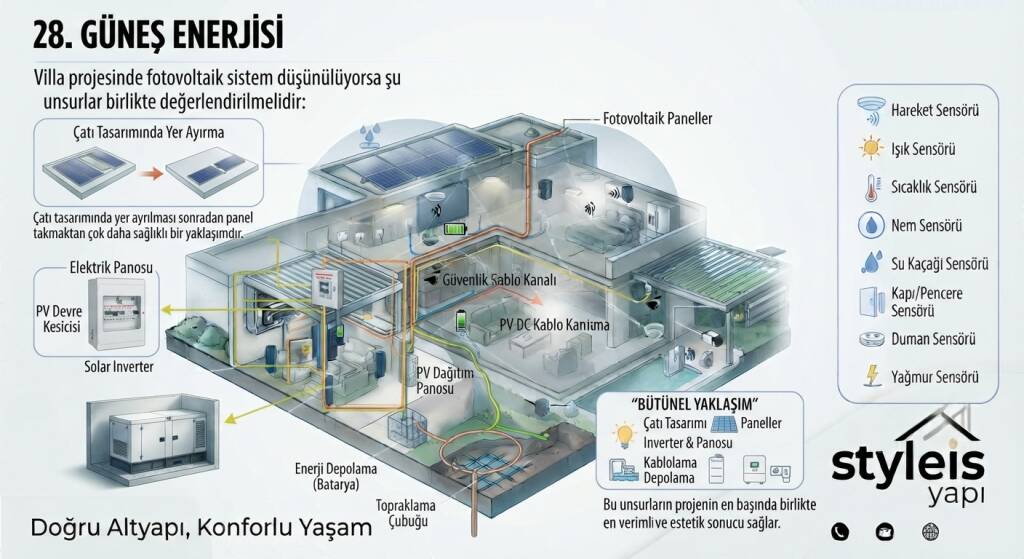 Villa projesinde fotovoltaik sistem