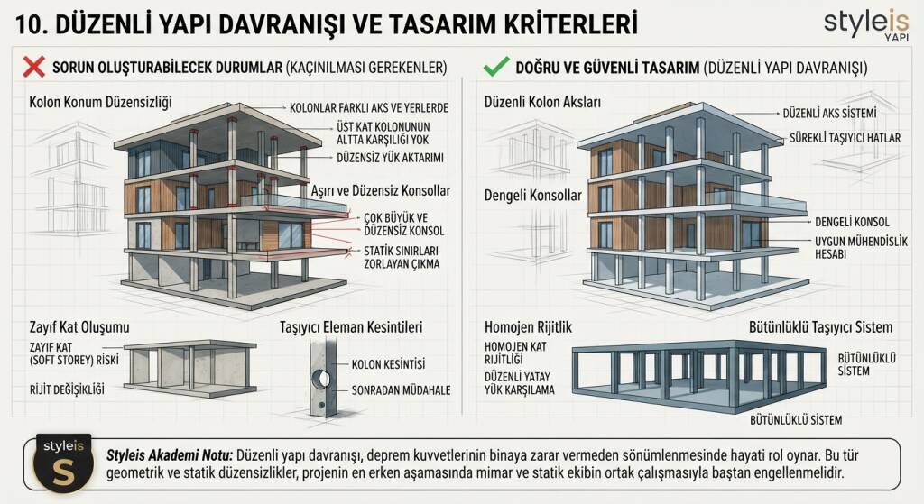güvenli bir villa projesinde taşıyıcı sistem mümkün olduğunca düzenli